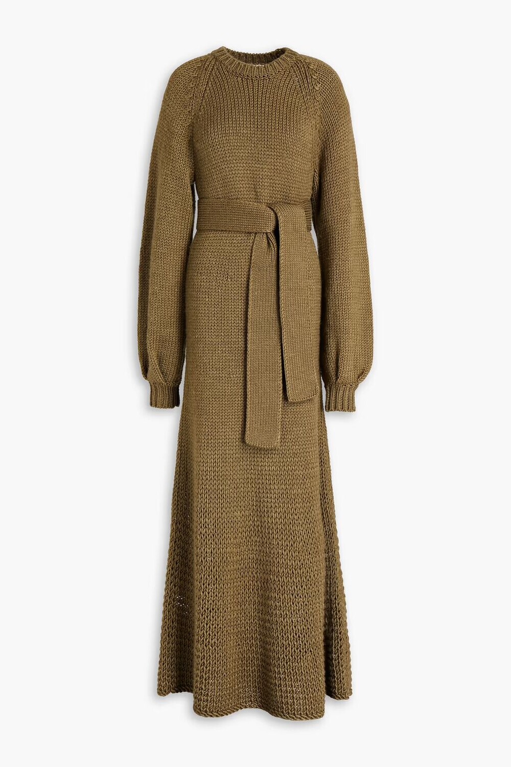 

Платье макси из шерсти, шелка и кашемира с поясом Chloé, армейский зеленый
