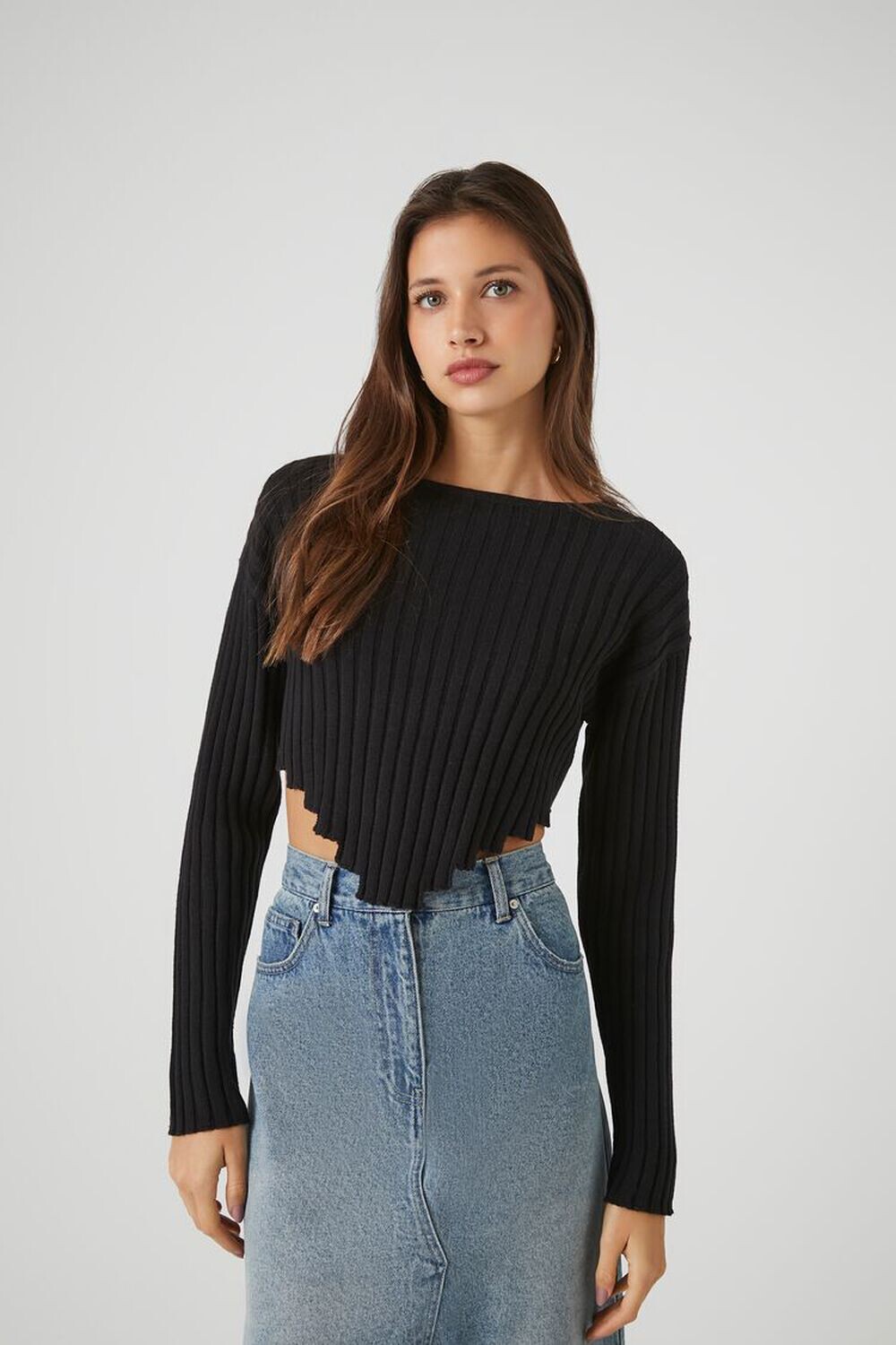 

Укороченный свитер в рубчик Sharkbite Forever 21, черный