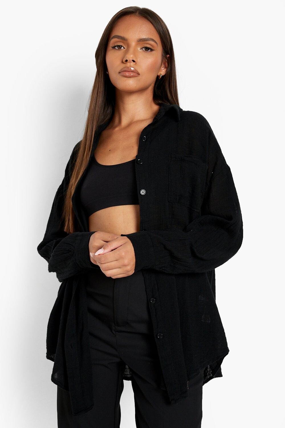

Рубашка из хлопка Boohoo, черный