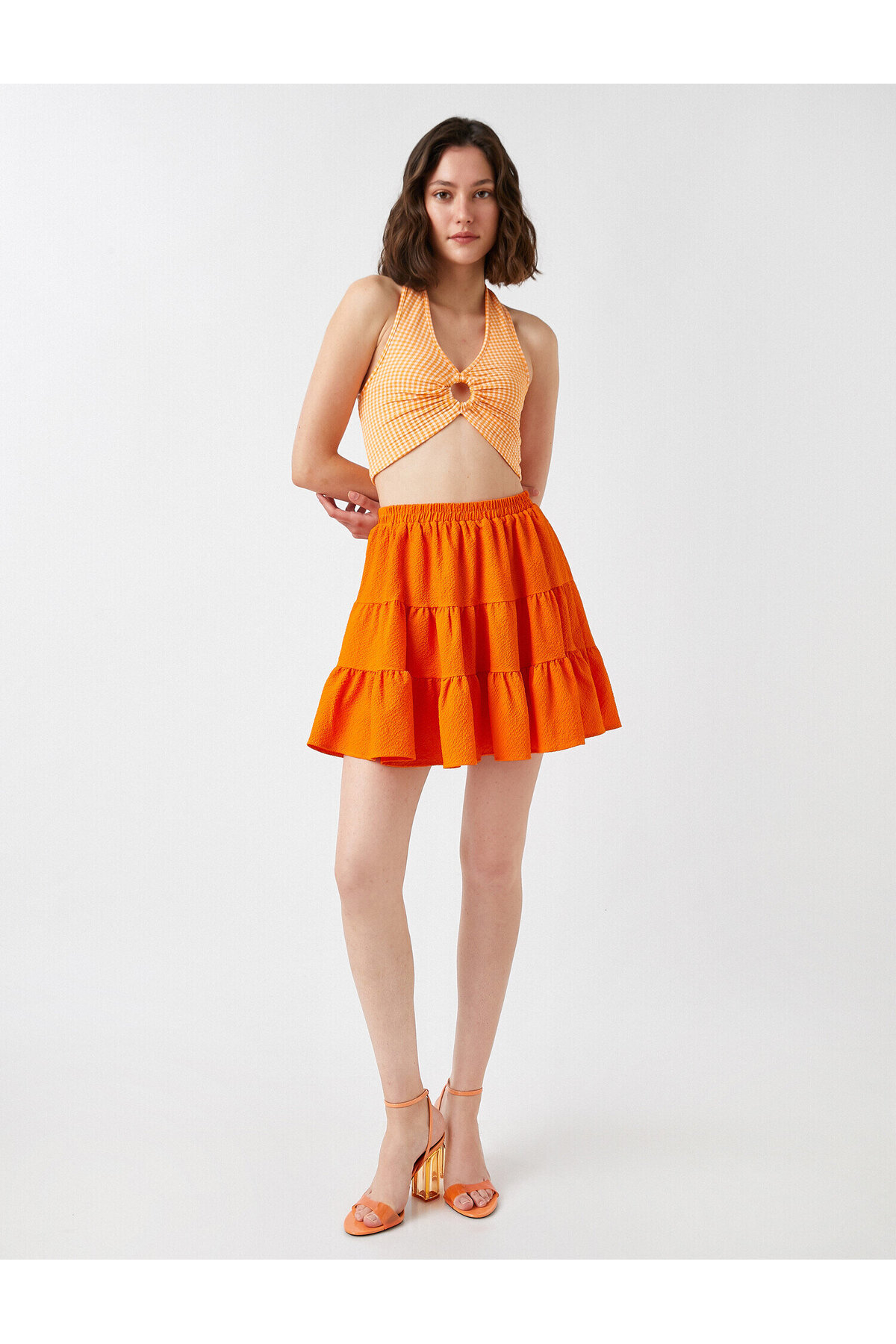 Многоярусная мини-юбка Koton, оранжевый