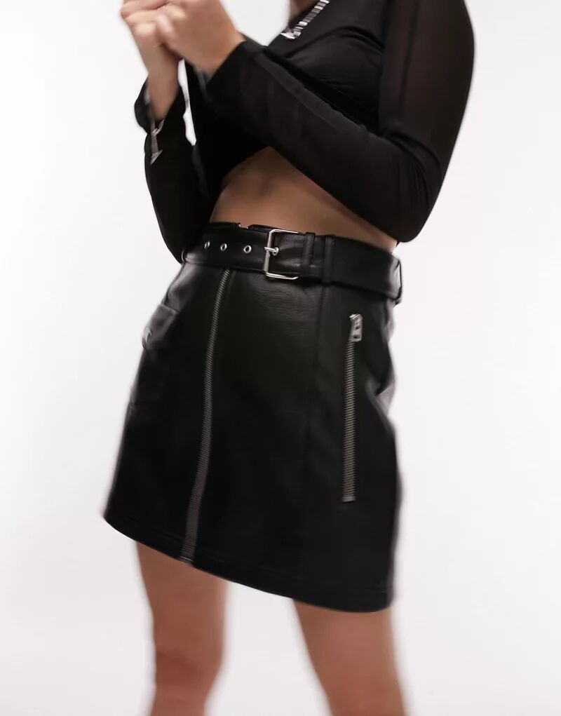 Черная юбка из искусственной кожи Topshop