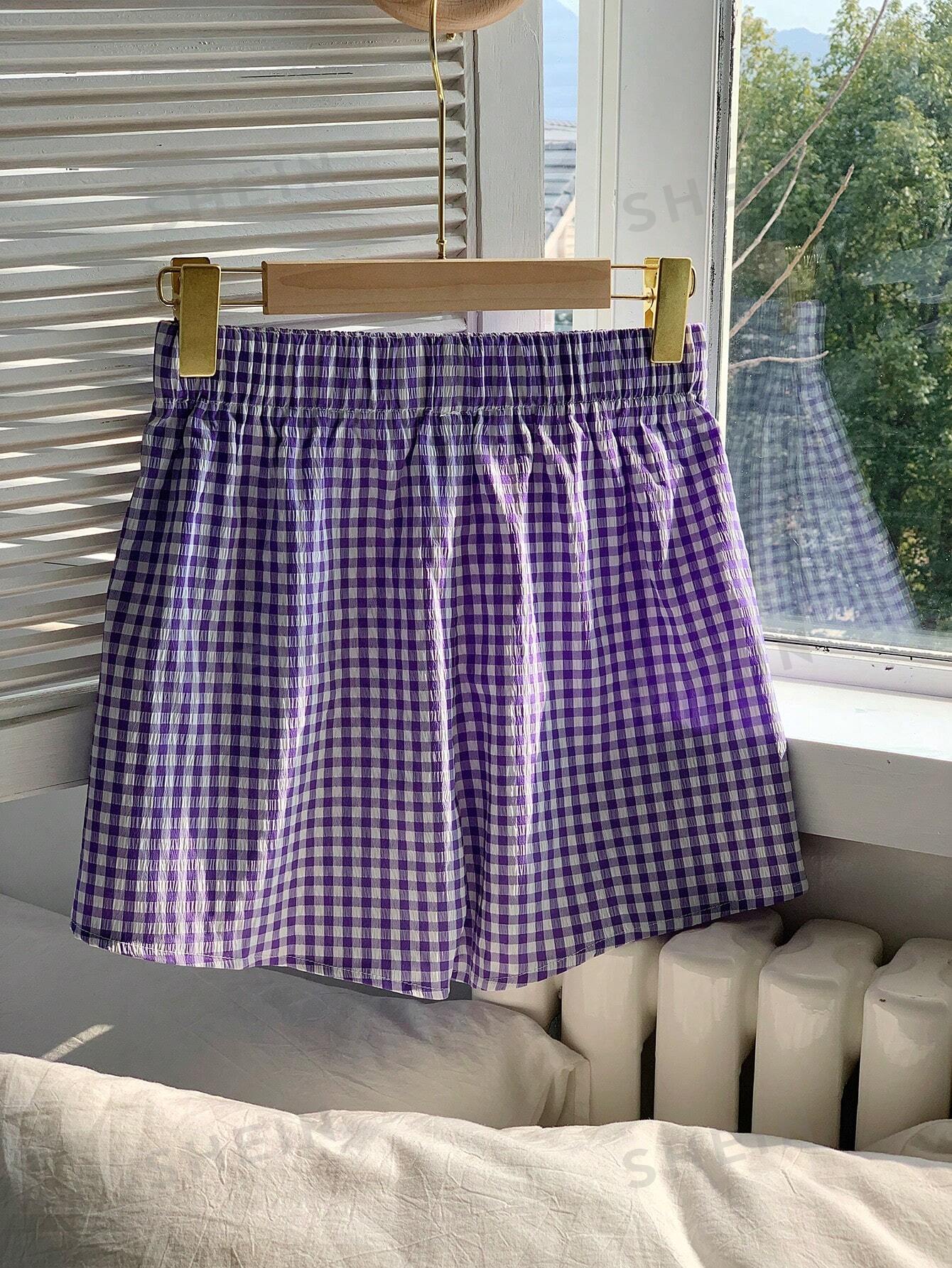 SHEIN EZwear Женские шорты в клетку с эластичной резинкой на талии, фиолетовый