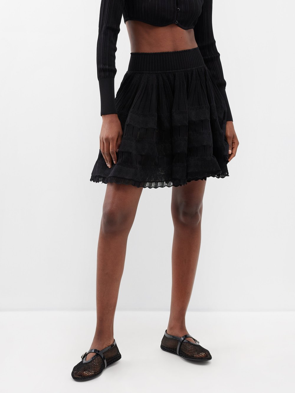 Трикотажная мини-юбка из кринолина archetypes с высокой посадкой ALAÏA, черный цена и фото