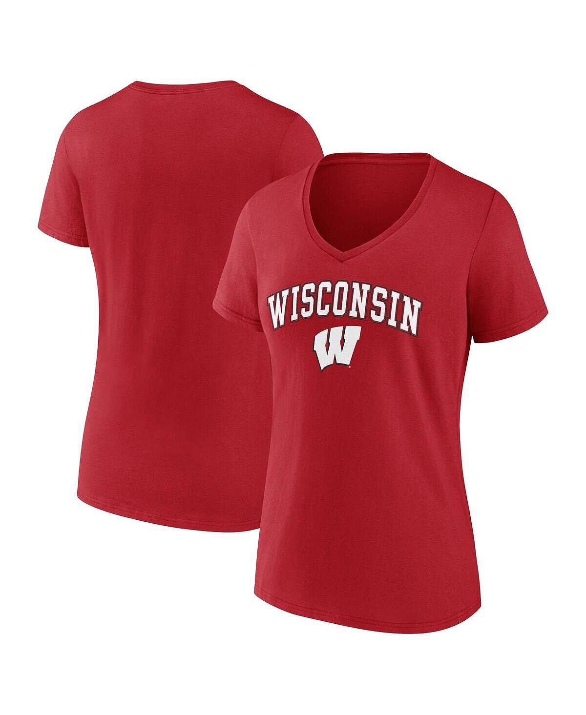 

Женская фирменная красная футболка Wisconsin Badgers Evergreen Campus с v-образным вырезом Fanatics, красный