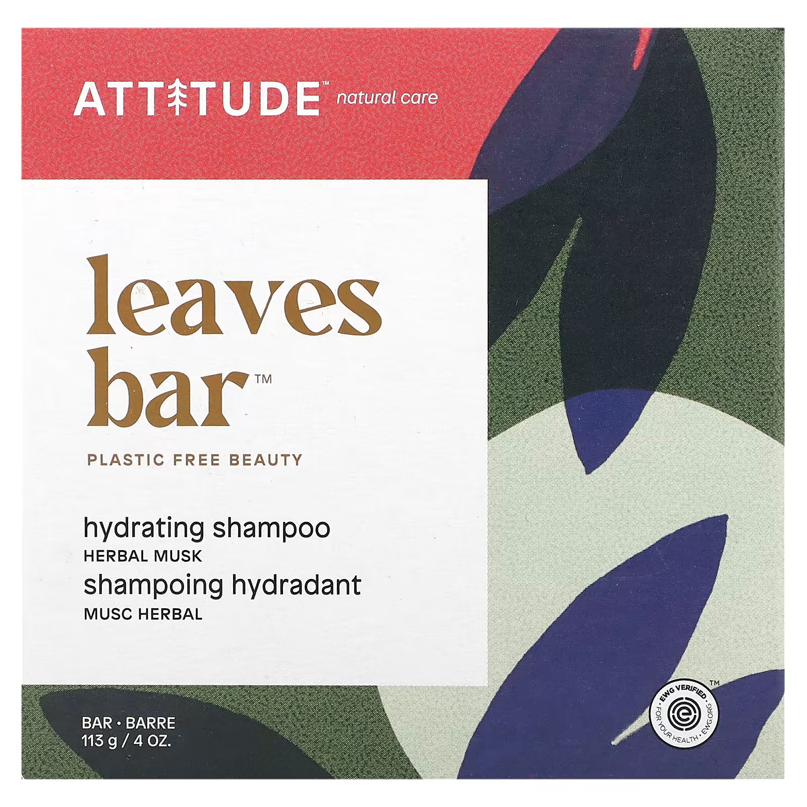 Шампунь ATTITUDE Leaves Bar увлажняющий травяной мускус, 113 г детокс кондиционер attitude leaves bar морская соль 113 г