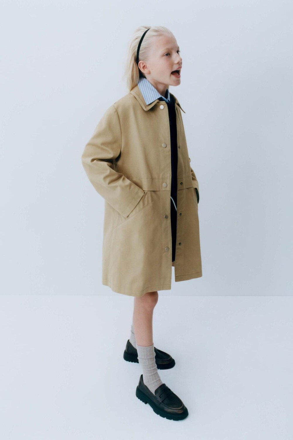 

Тренч пальто на кнопках ZARA, бежевый