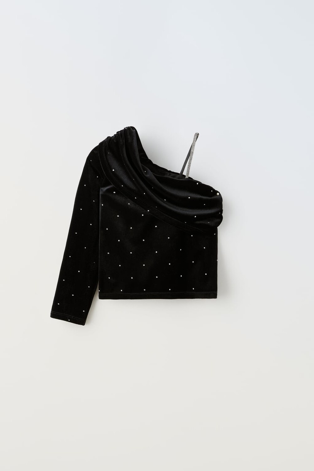 

Асимметричный бархатный топ со стразами ZARA, черный
