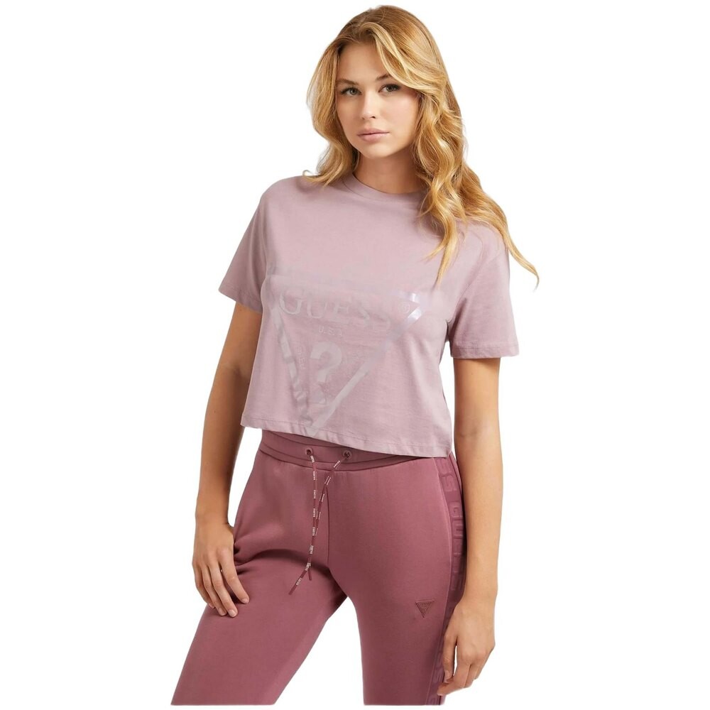

Футболка Guess Adele Short Sleeve Round Neck Crop, фиолетовый