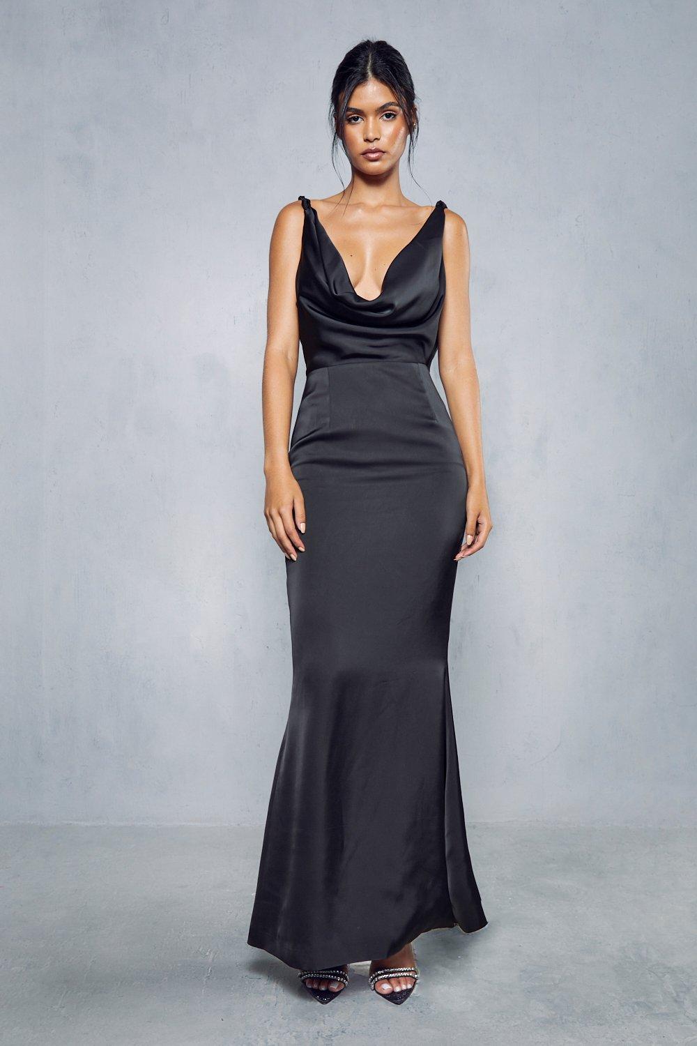 Атласное платье макси премиум-класса с узлом и воротником-хомутом MISSPAP, черный атласное платье макси со сборками и воротником хомутом asos edition curve