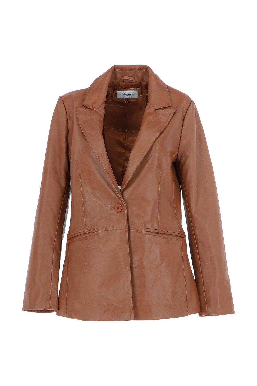 Модный однобортный пиджак Lucia' из натуральной кожи Ashwood Leather, коричневый