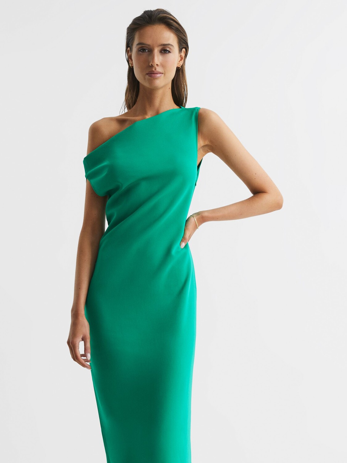 

Платье миди с асимметричным вырезом Reiss Petite Zaria, зеленое, Зеленый