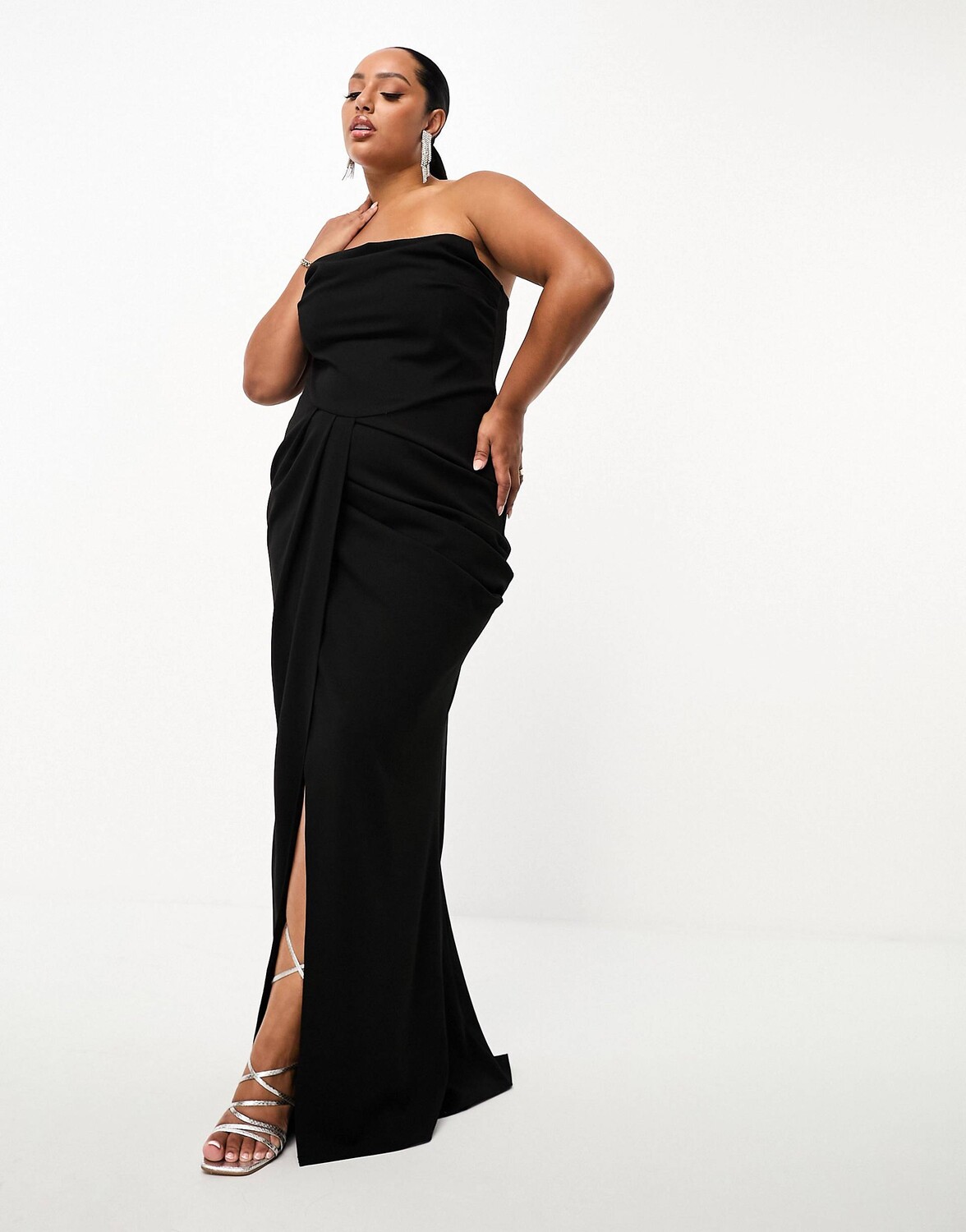 

Черное платье макси с корсетом и бандо ASOS DESIGN Curve ASOS Curve