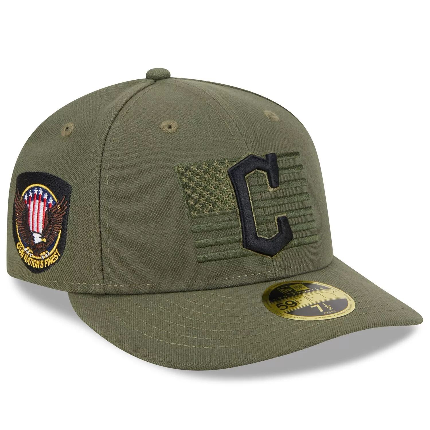 

Мужская облегающая шляпа New Era Green Cleveland Guardians 2023, низкопрофильная, 59FIFTY, ко Дню вооруженных сил