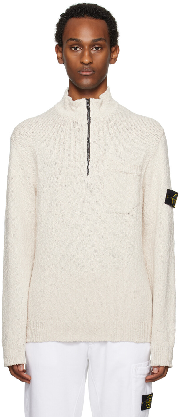 

Белоснежный свитер с полумолнией до половины Stone Island