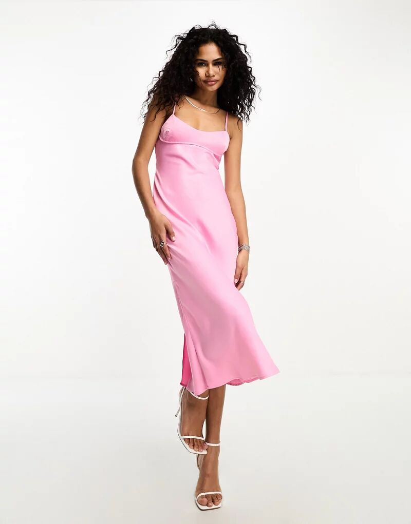 длинное платье небесно розового цвета only Атласное платье-комбинация миди Only розового цвета