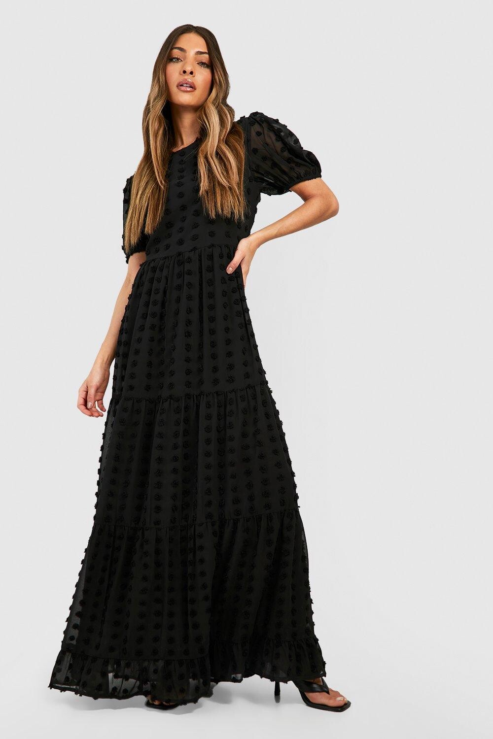 

Платье макси из шифона добби Boohoo, черный