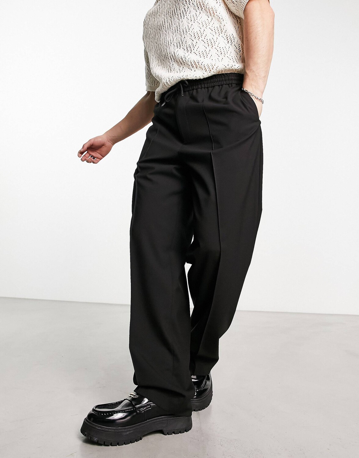 

Черные элегантные брюки широкого кроя с кулиской ASOS DESIGN