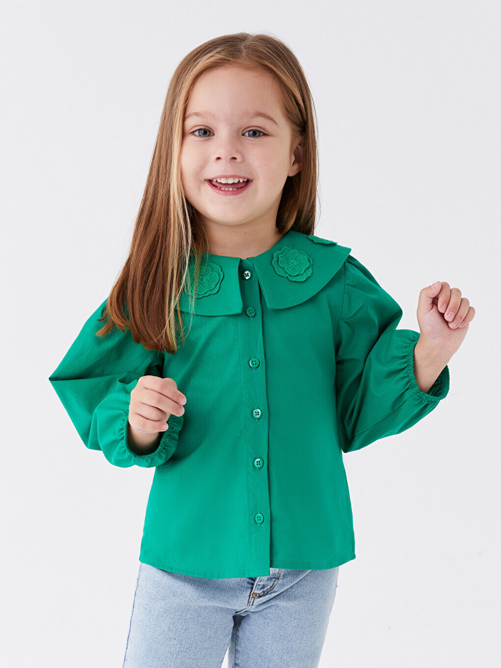 

Рубашка для маленьких девочек с воротником Bebe LCW baby, зеленый