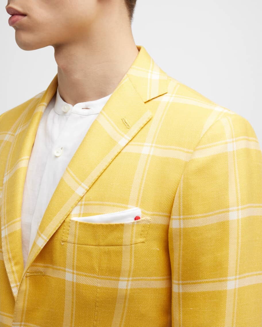 

Мужское спортивное пальто Windowpane из кашемира и шелка Kiton, Желтый