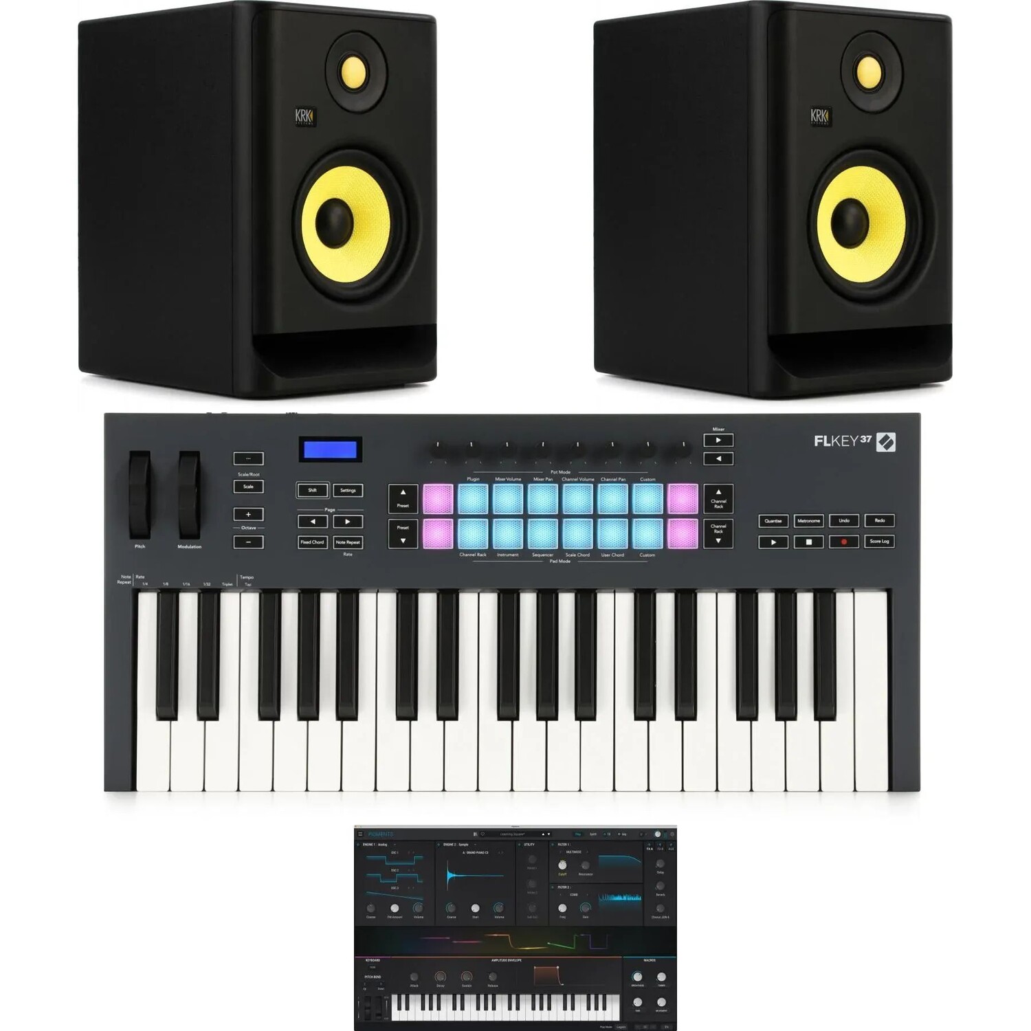 

KRK ROKIT 5 G4 5-дюймовый студийный монитор с питанием и комплект контроллера клавиатуры Novation FLkey 37