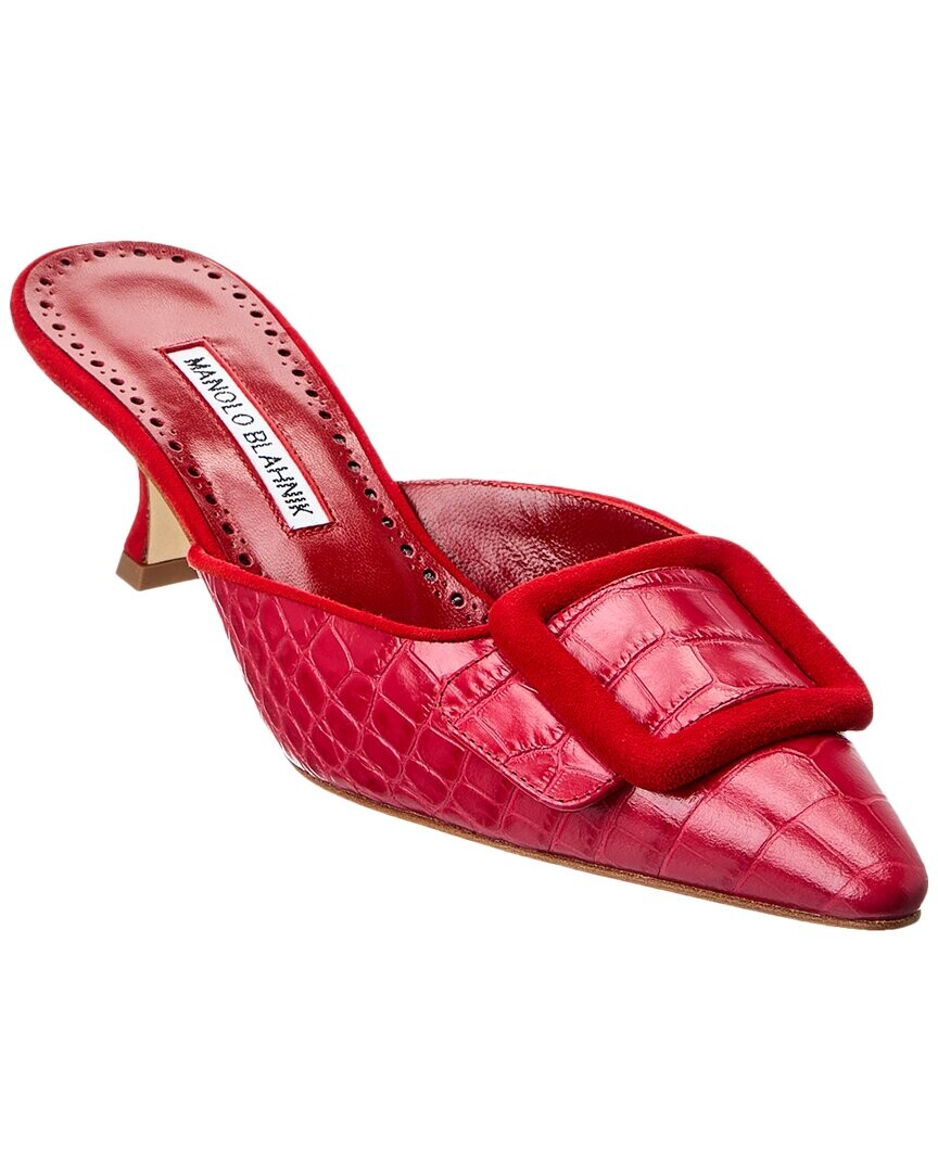 

Мюли Manolo Blahnik Maysalebi 50 из кожи и замши с тиснением, красный