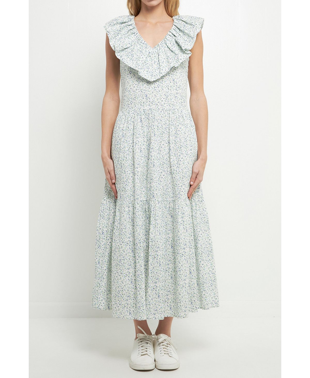 Женское платье миди с цветочным принтом и оборками English Factory