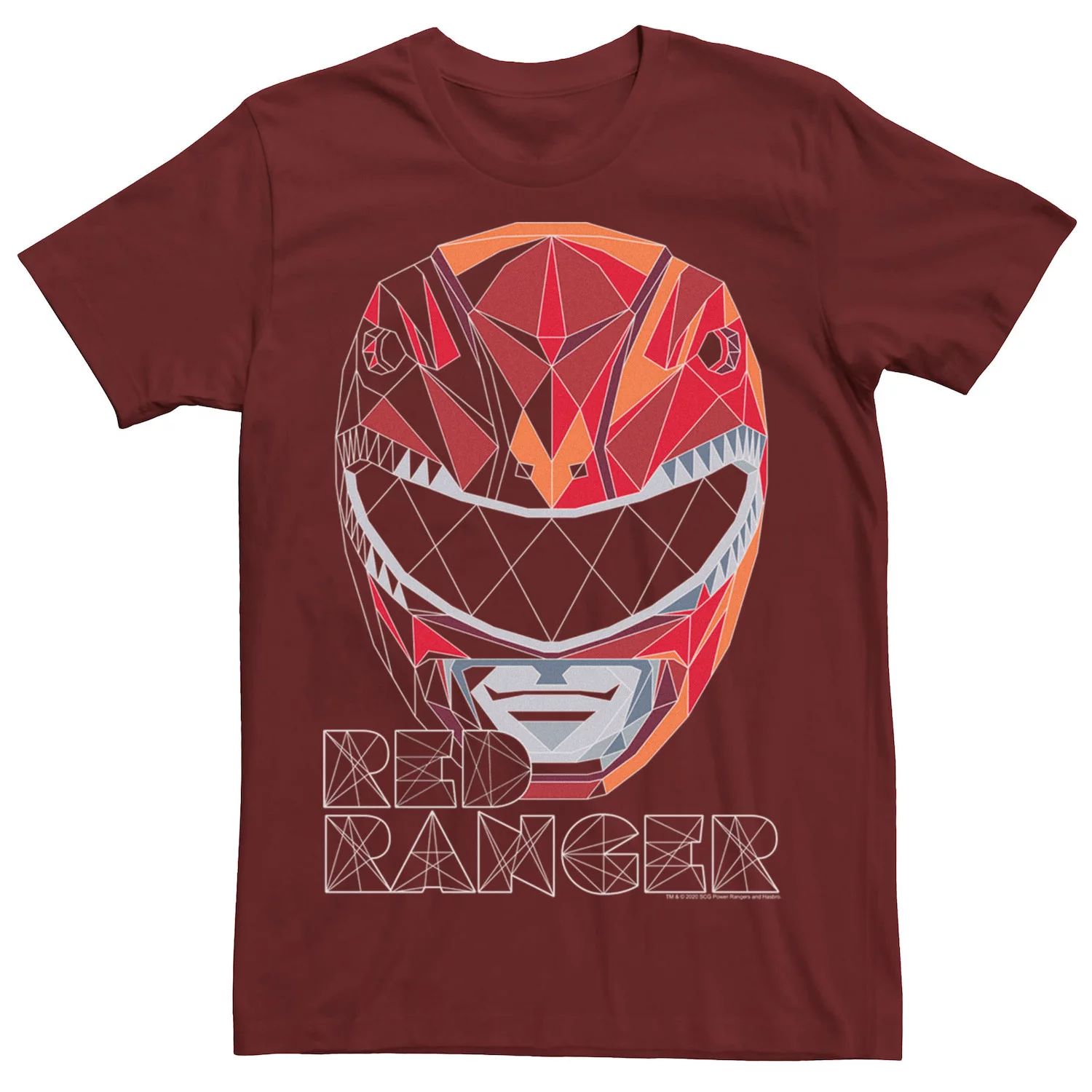 Мужская футболка Power Rangers Red Ranger Polygon с большим лицом Licensed Character
