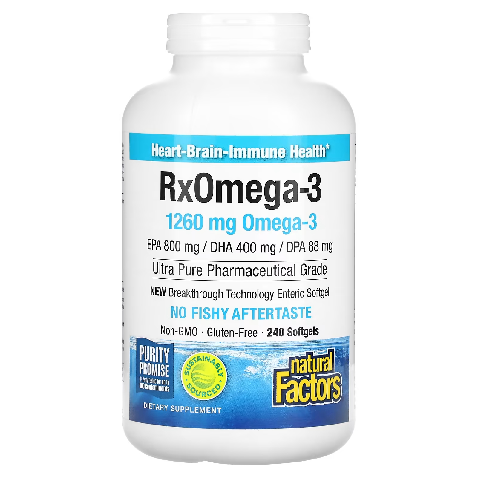 Natural Factors Rx Omega-3 1260 мг, 240 мягких таблеток (630 мг на мягкую таблетку) активированный уголь natural factors 500 мг 90 мягких таблеток 250 мг на мягкую таблетку