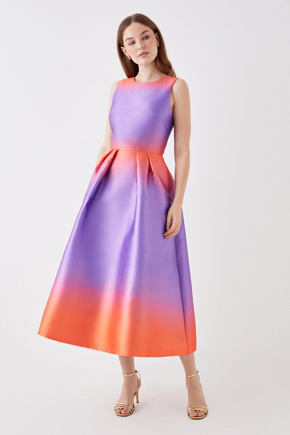 цена Расклешенное платье из твила с эффектом омбре Debut London Debenhams, фиолетовый