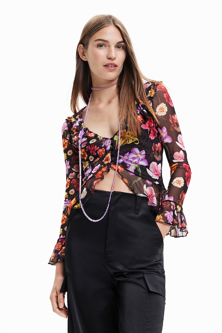 Короткая блузка с цветочным принтом Desigual, черный короткая блузка с цветочным принтом allsaints бежевый
