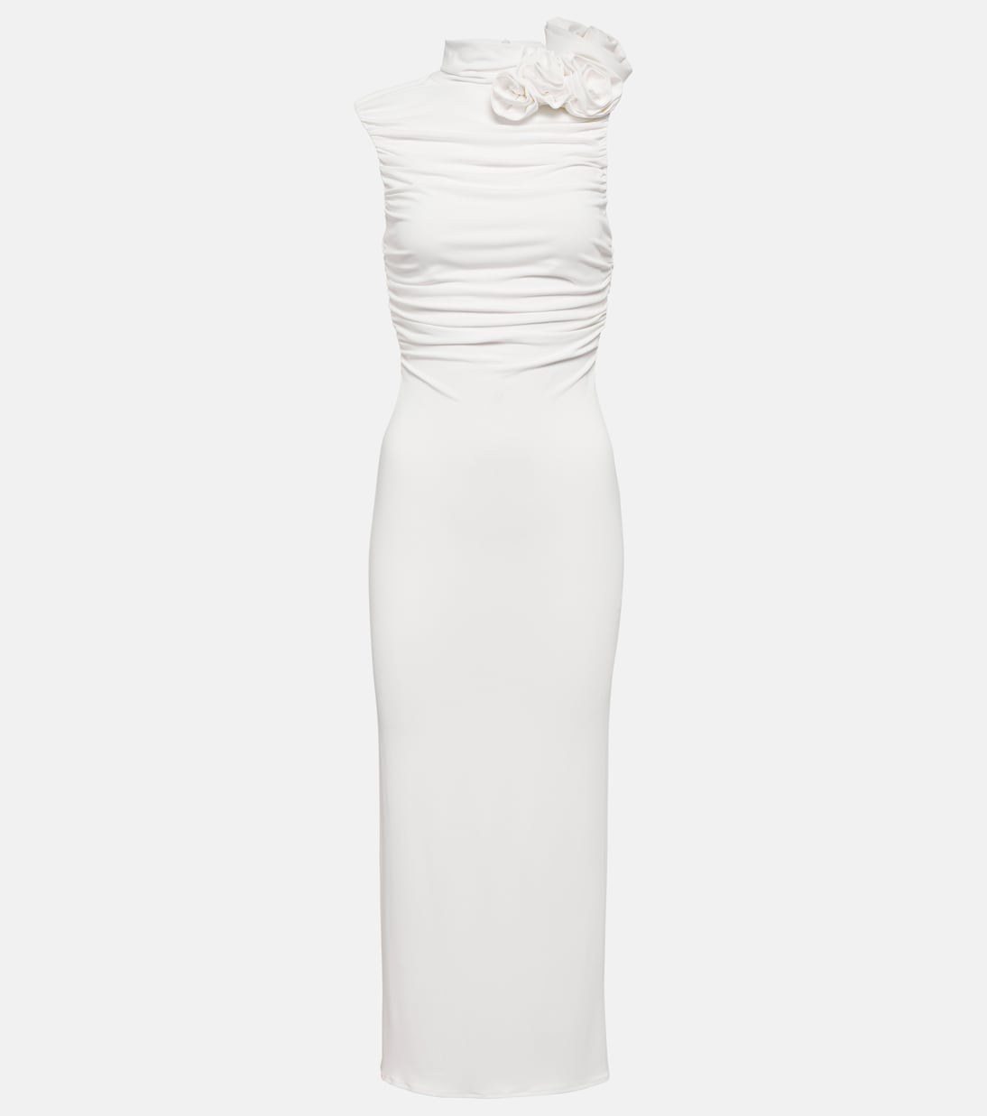 Свадебное платье миди со сборками и цветочной аппликацией Magda Butrym, белый