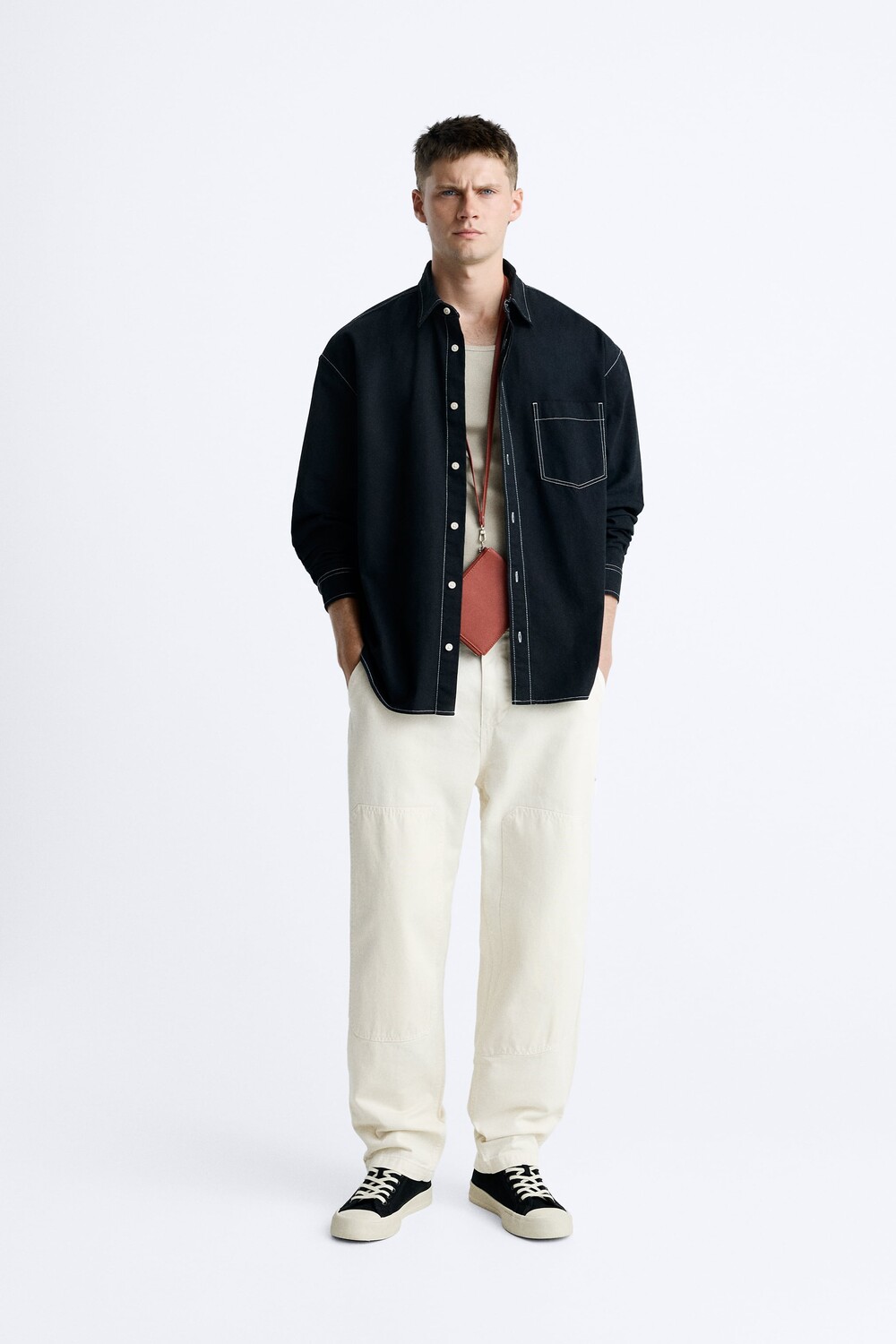 

Брюки carpenter с карманом Zara, устричный белый