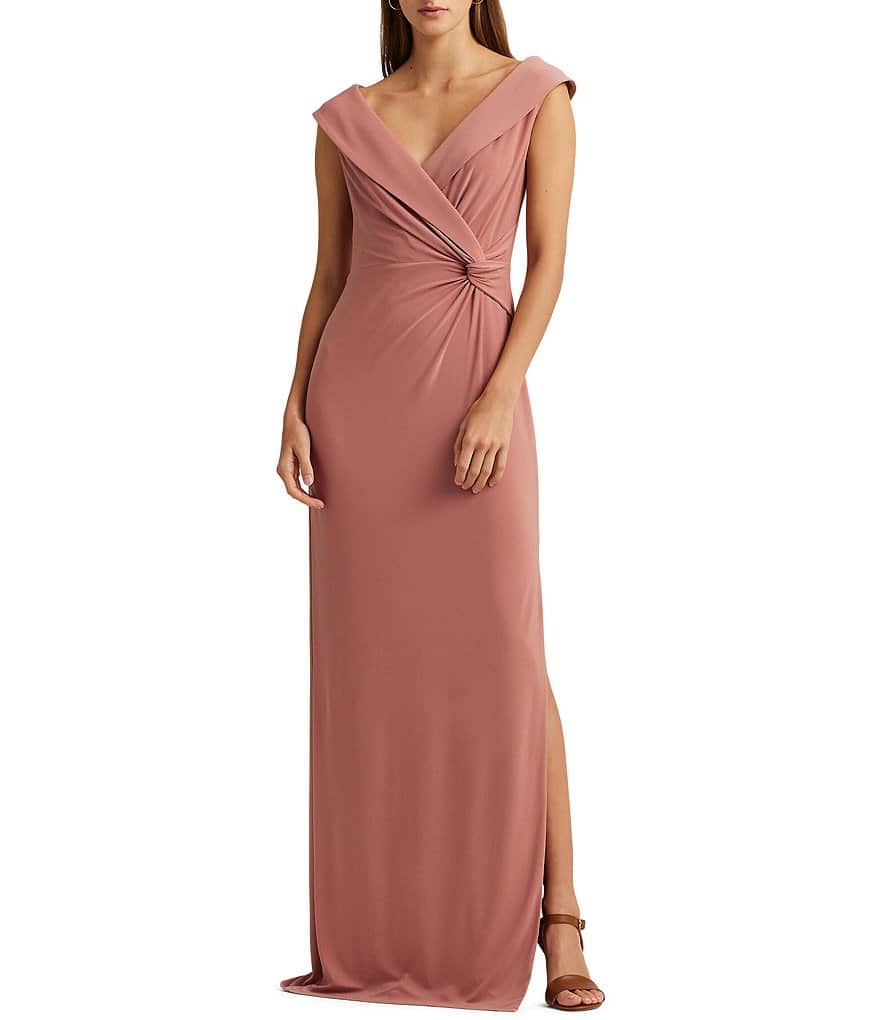 цена Платье без рукавов Lauren Ralph Lauren из эластичного джерси с короткими рукавами и закрученной талией, розовый