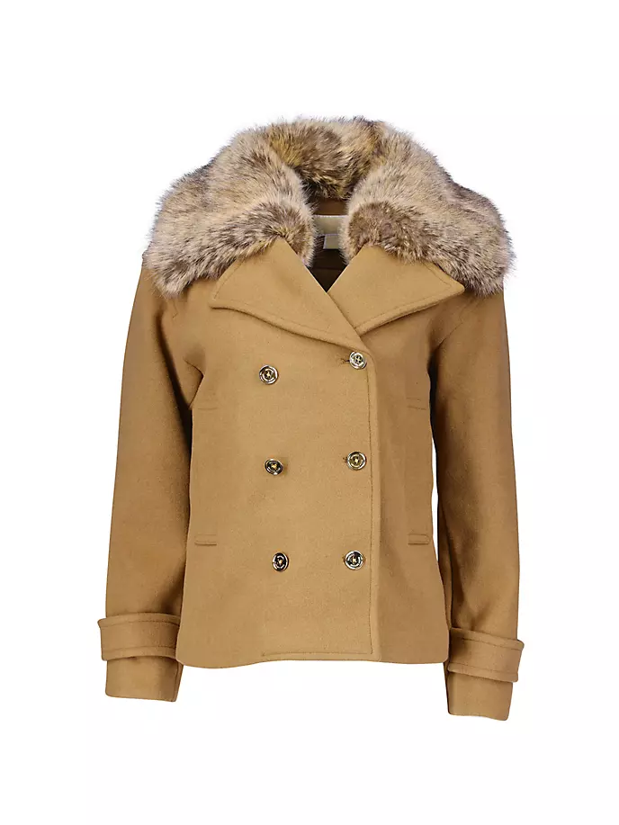 

Короткое полушерстяное пальто с воротником из искусственного меха Michael Michael Kors, цвет dark camel