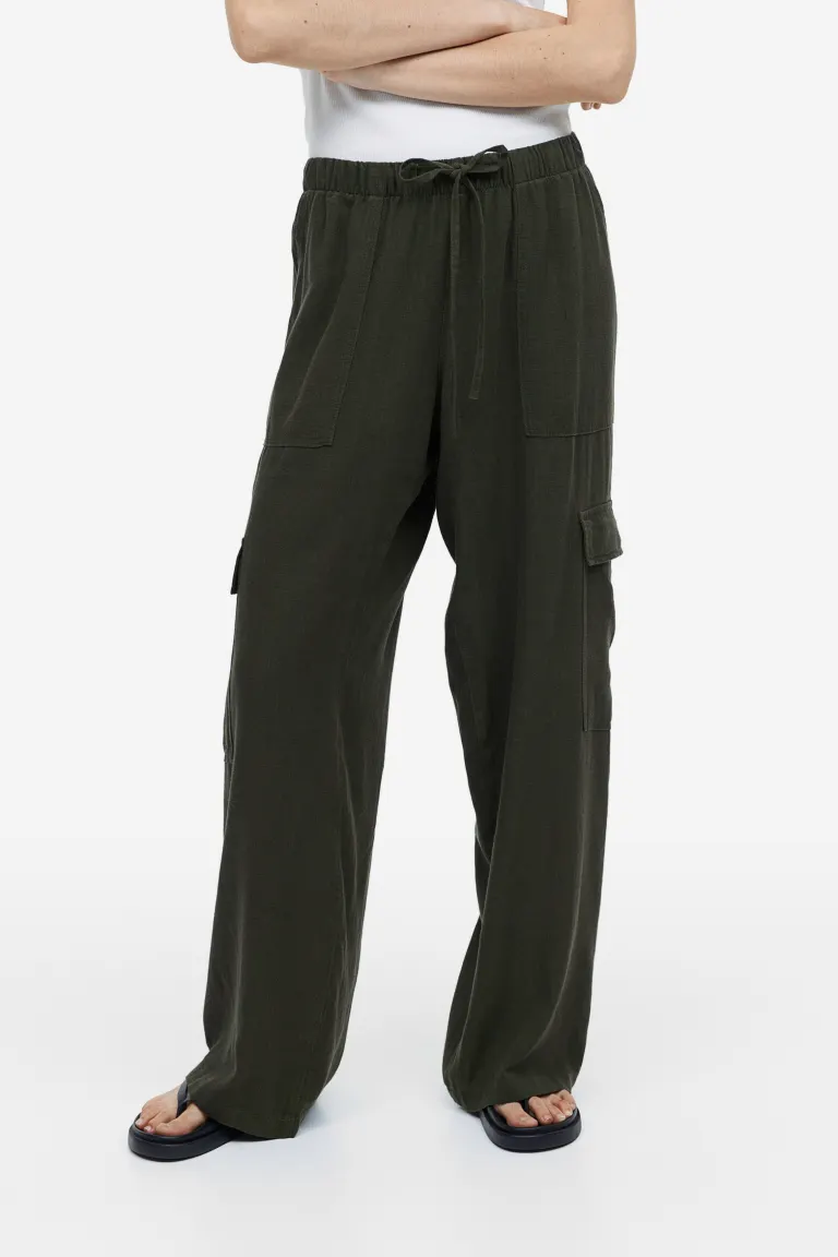 

Брюки карго из смесового льна H&M, зеленый