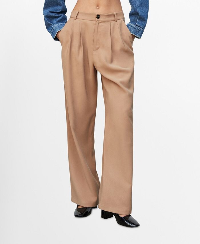 

Женские широкие брюки со складками MANGO, цвет Beige