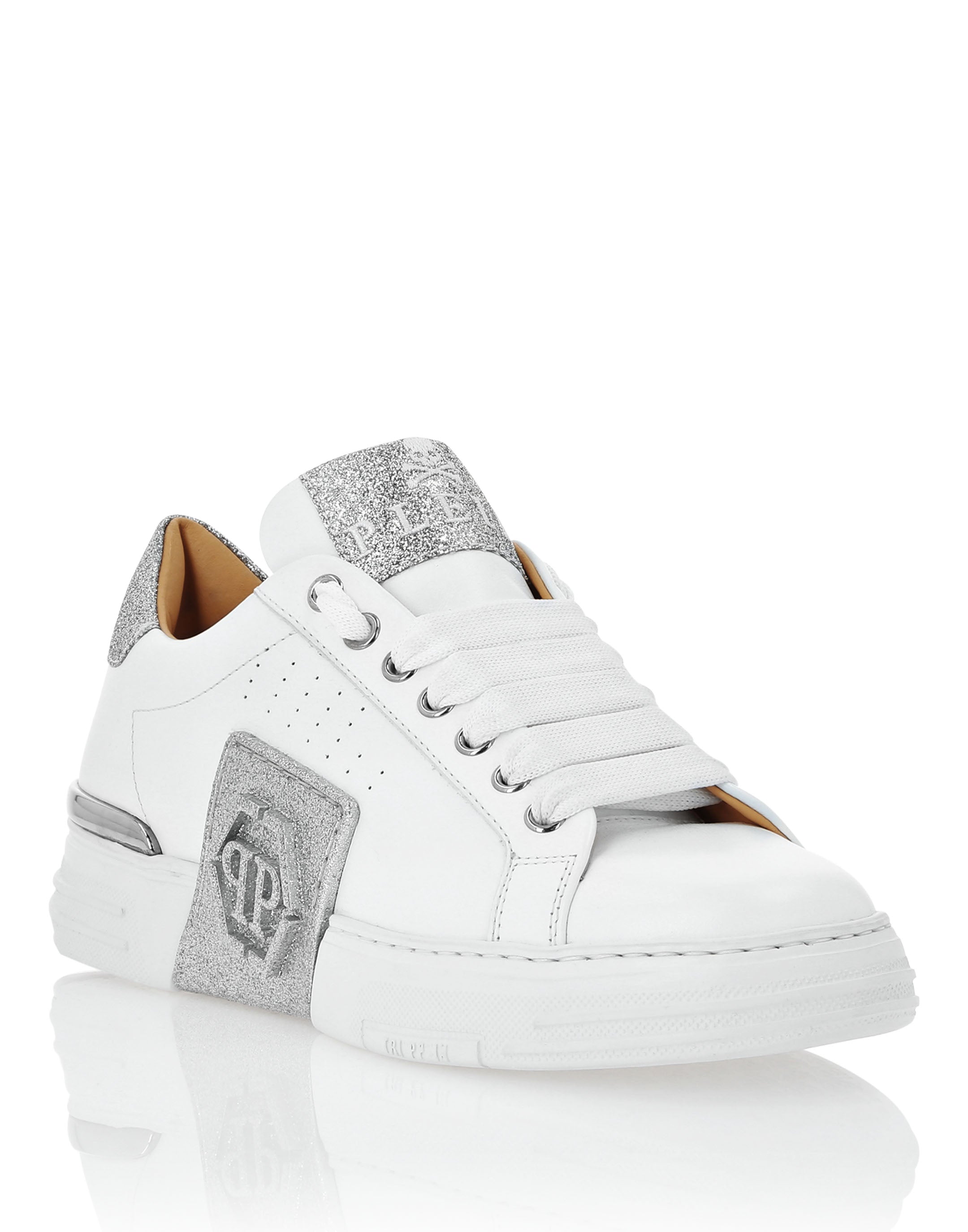 

КРОССОВКИ LO-TOP PHANTOM KICK$ GLITTER Philipp Plein, цвет White/Silver