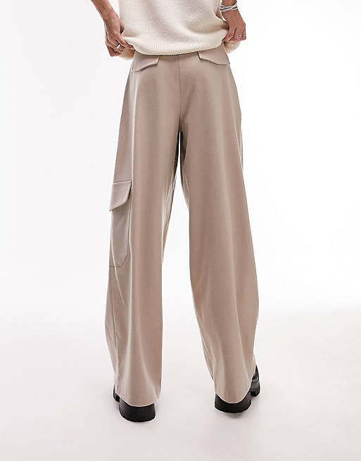 Фланелевые брюки в практичном стиле Topshop Tailored бежевого мелового цвета