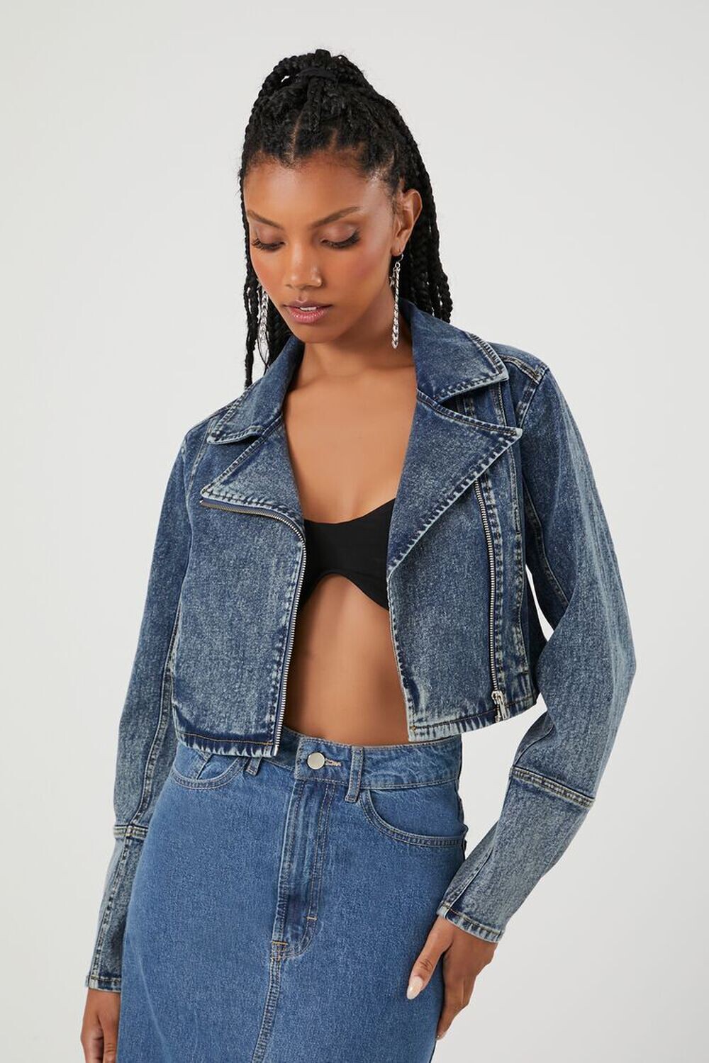 

Джинсовая байкерская куртка с зубцами Forever 21, деним