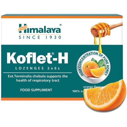 Таблетки для рассасывания Herbals Koflet-H со вкусом апельсина, медом, имбирем и эфирными маслами, 12 пастилок, Himalaya himalaya koflet леденцы натуральный апельсиновый кардамон 20 пастилок