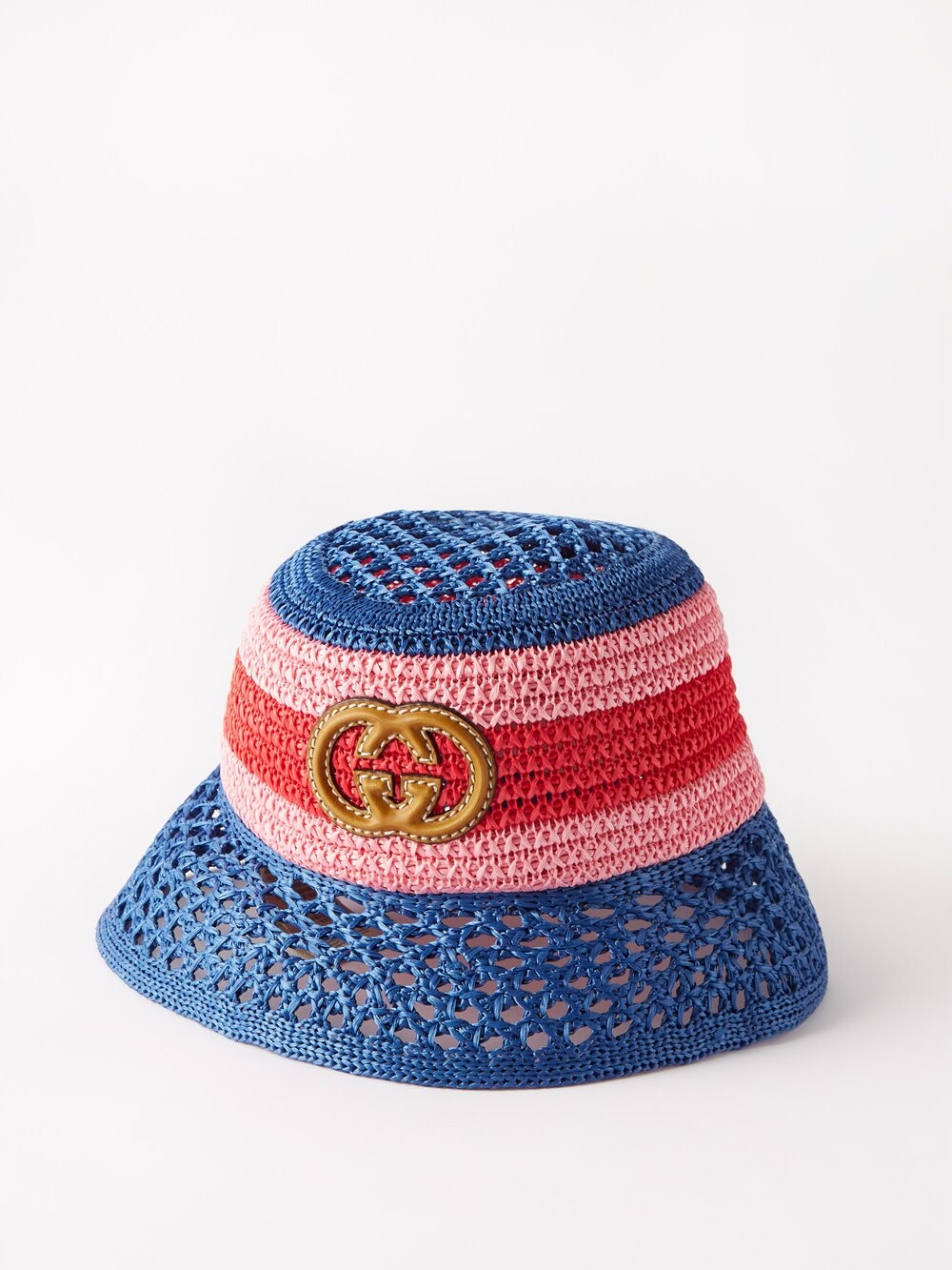 

Полосатая шляпа из искусственной рафии с логотипом gg Gucci, синий