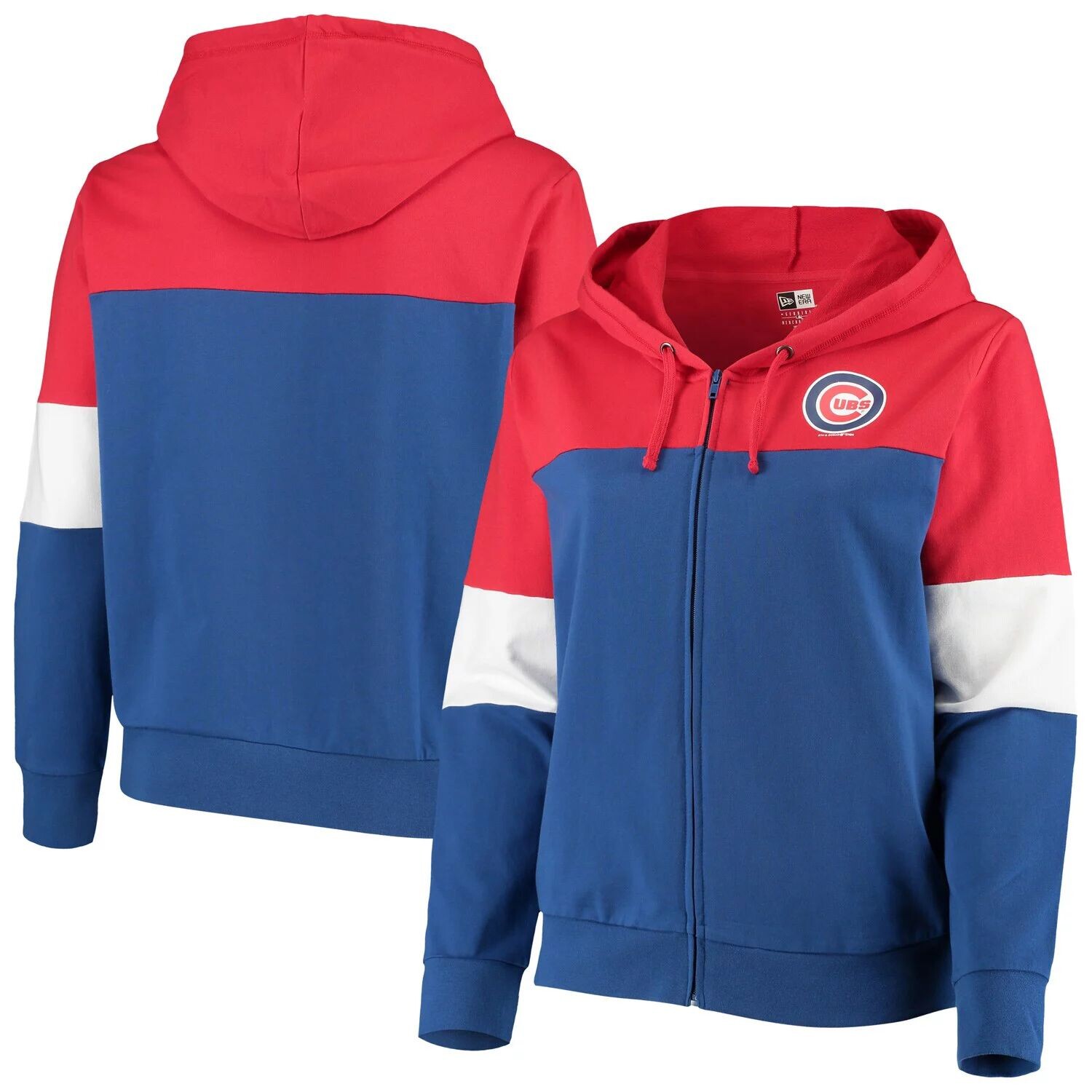

Женская толстовка New Era Red/Royal Chicago Cubs размера плюс с цветными блоками и молнией во всю длину из френч-терри New Era