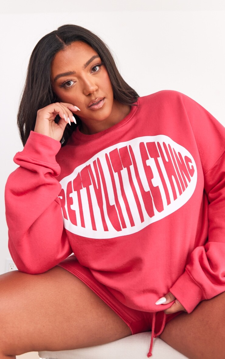 

PrettyLittleThing Plus Темно-розовый свободный свитер с принтом