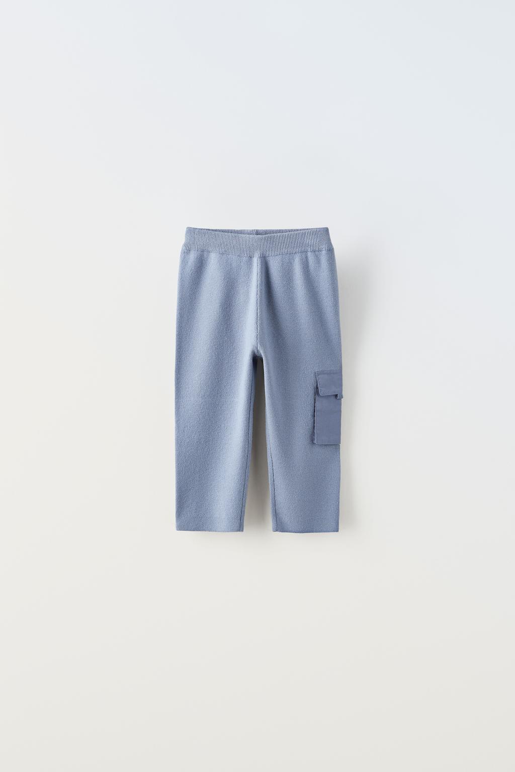 Трикотажные брюки с контрастным карманом ZARA, голубоватый