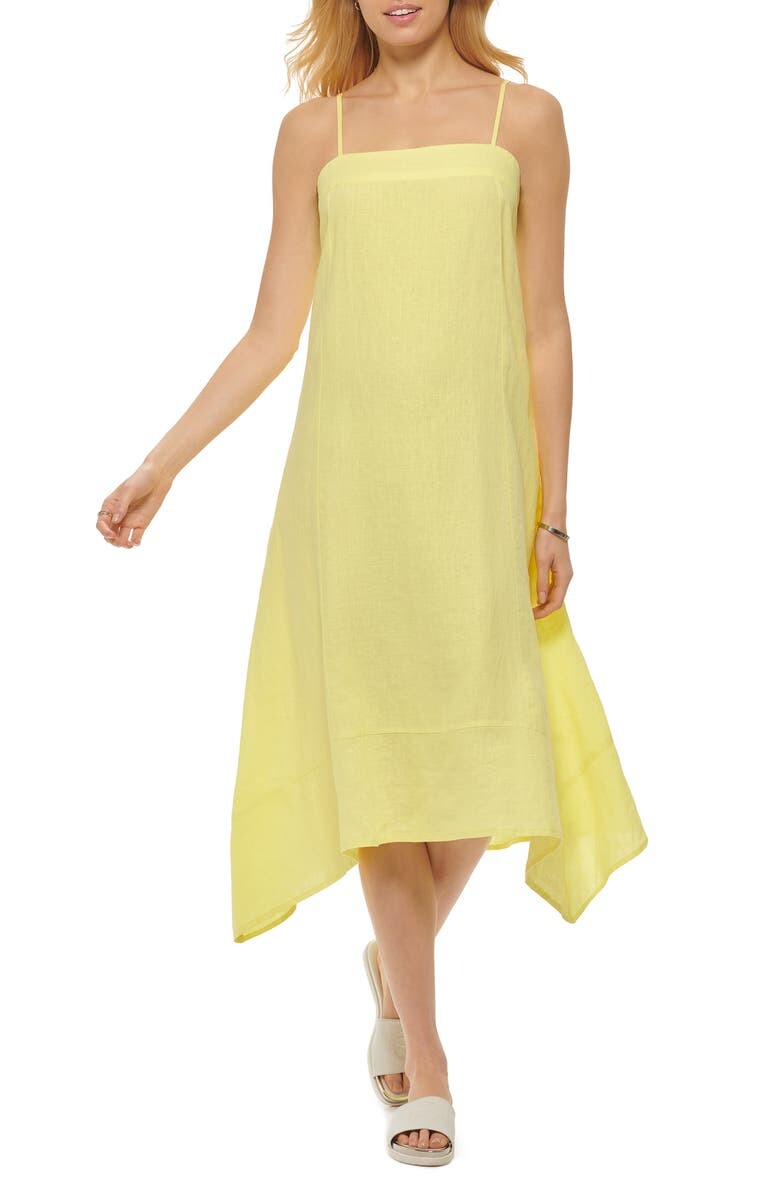 

Льняное платье миди на бретелях DKNY