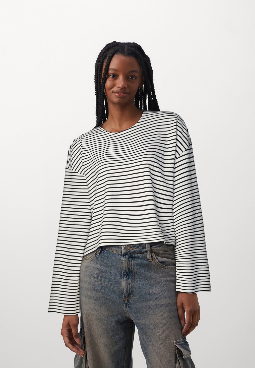 Топ с длинными рукавами NMMAISON STRIPE WIDE Noisy May, цвет bright white/black топ с длинными рукавами nmmalina stripe top noisy may цвет black stripes white stripes