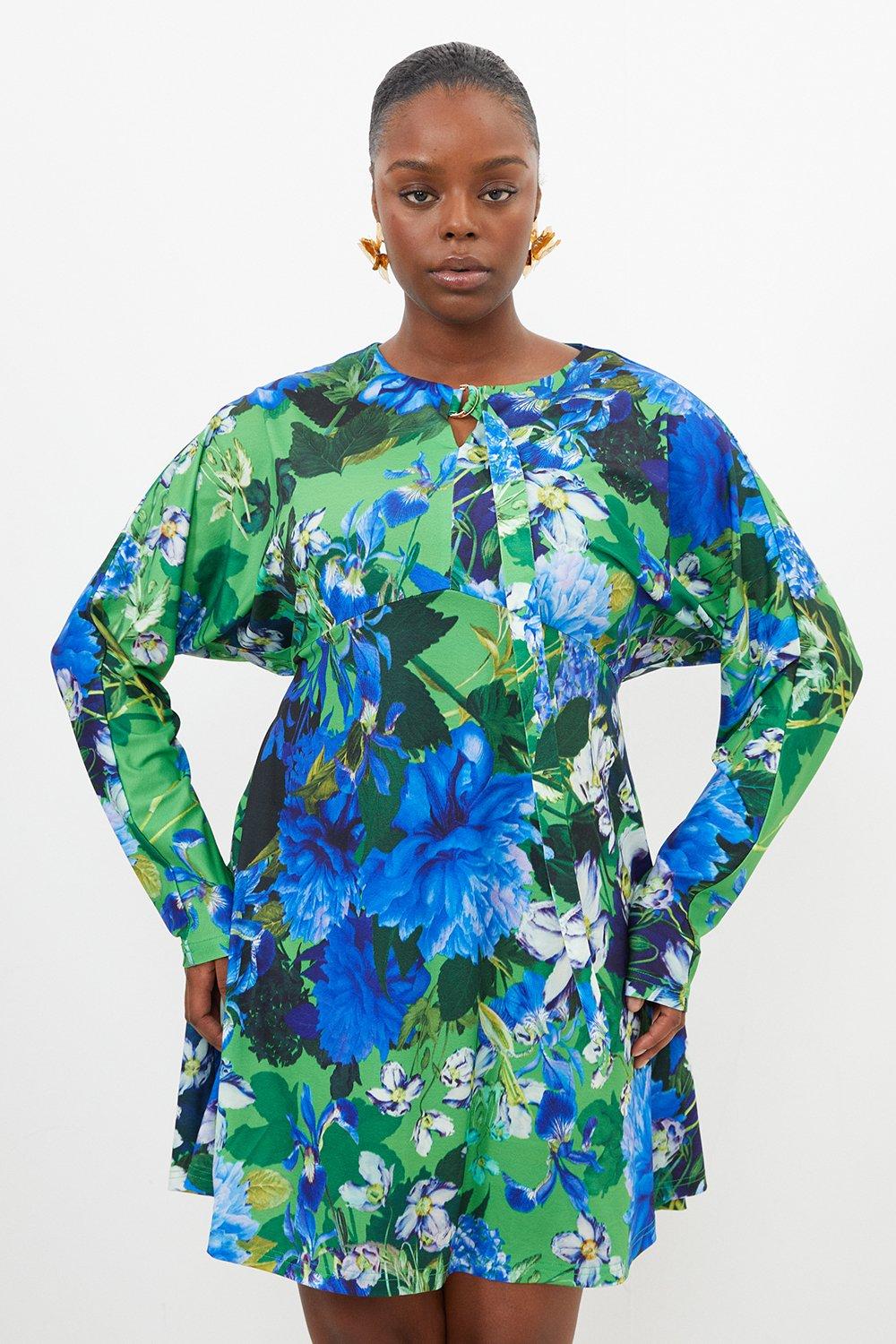 Плюс размер Мини-платье из крепа с крыльями летучей мыши и цветочным принтом джунглей Karen Millen, мультиколор платье oodji мини 44 размер