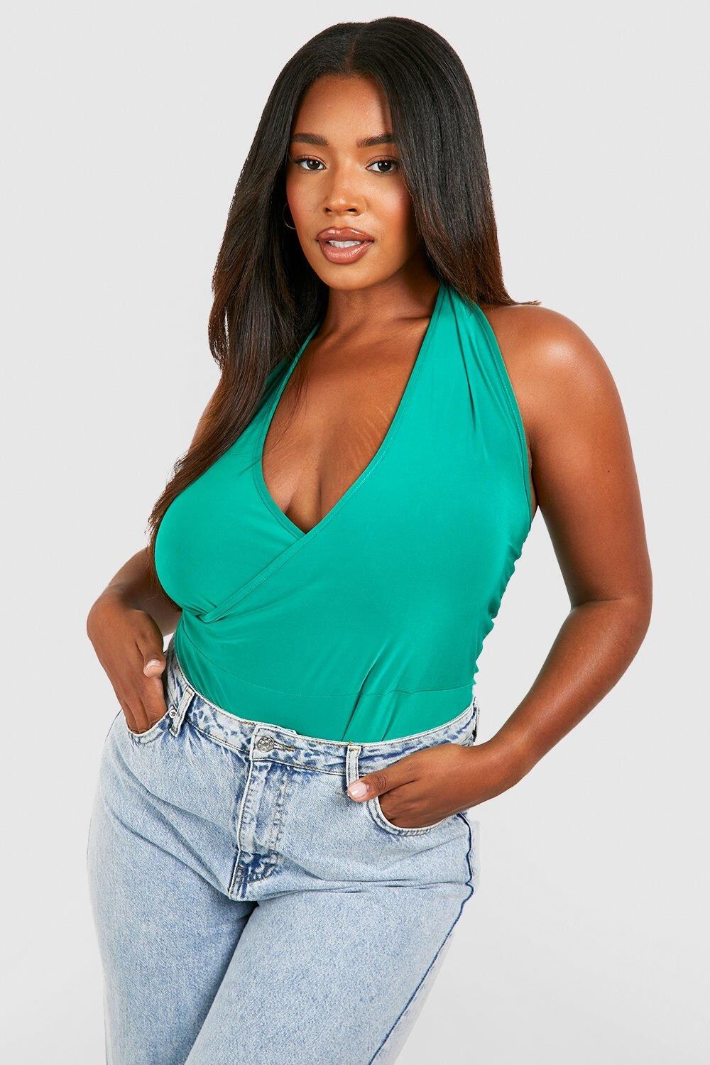 

Боди с запахом plus halter Boohoo, зеленый
