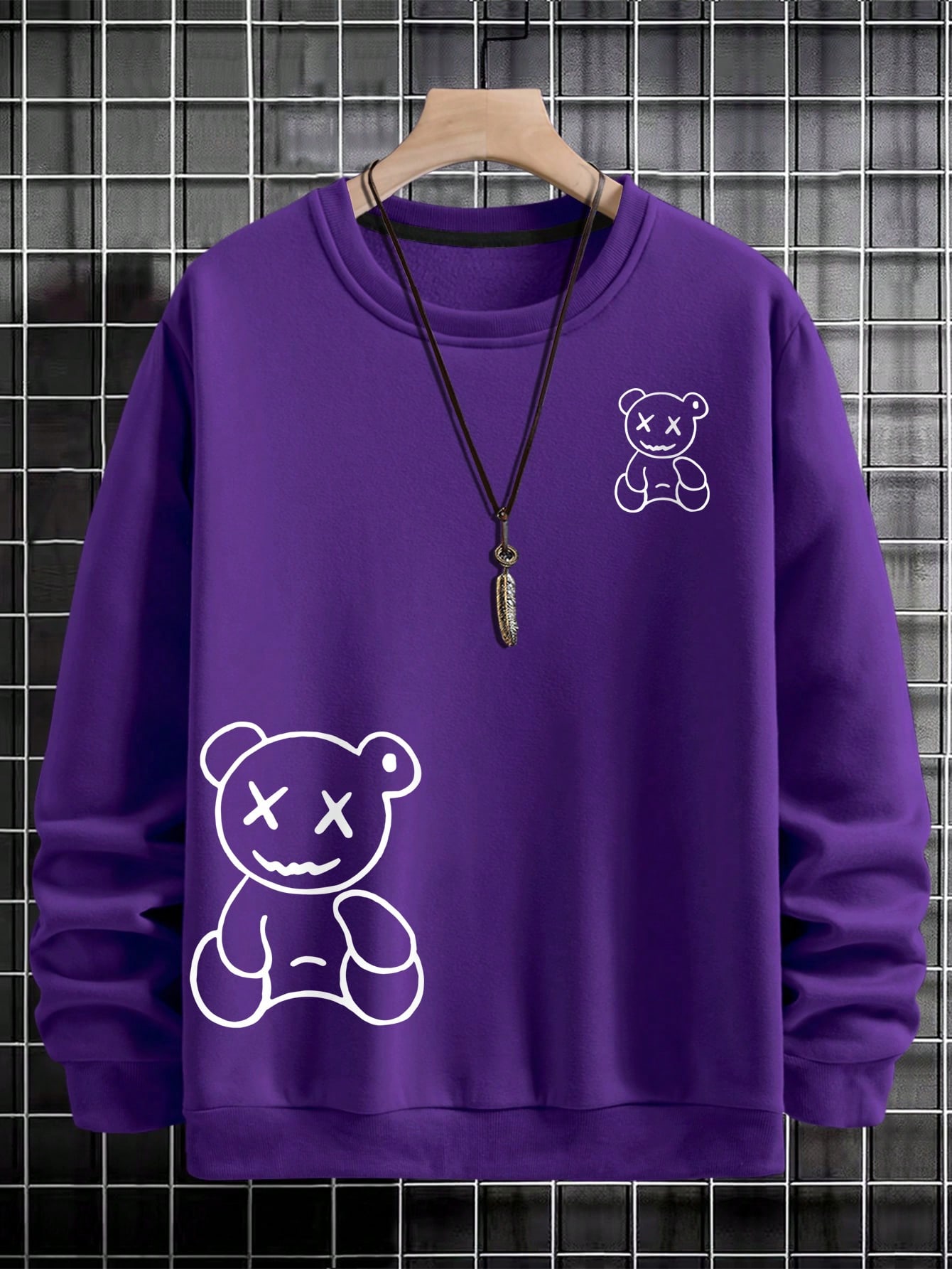 Мужской флисовый пуловер с круглым вырезом Manfinity Sporsity с буквенным принтом, фиолетовый многофункциональная двусторонняя открытка с изображением медведя из мультфильма стикер для украшения стен