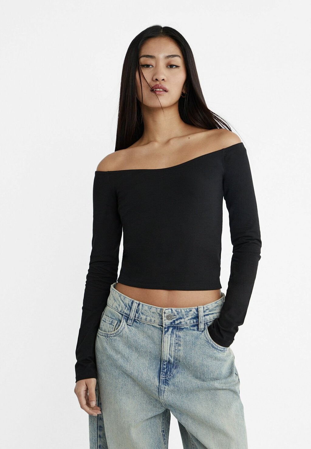 

Блузка с длинными рукавами Stradivarius, черный
